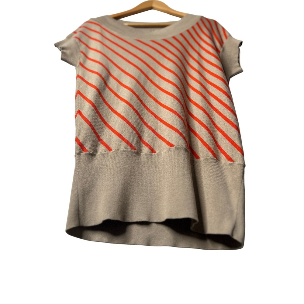 PLANET by Lauren G Stripe Knit Top M Beige Orange Cotton Modal Silk Avant Garde - Picture 8 of 14